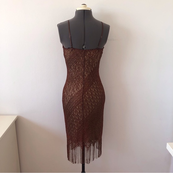 VTG 90s Y2K Forever 21 brown crochet fringe hem dress - Picture 5 of 12